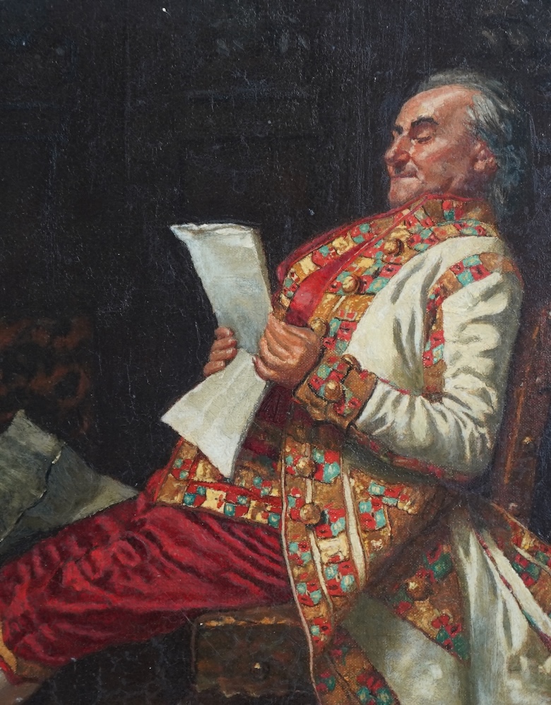 Edwin Howland Blashfield, American 1848-1936, Interior scene with gentleman reading a newspaper